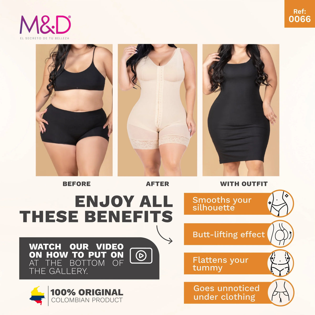 Fajas MYD 0066 – Strapless Mid - Thigh Body Shaper | High Compression Shapewear - Colombian Shapewear | Siluets
