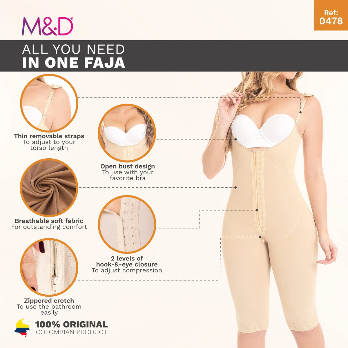 Fajas MYD 0478 – Slimming Full Body Shaper for Women | High Compression Powernet - Colombian Shapewear | Siluets