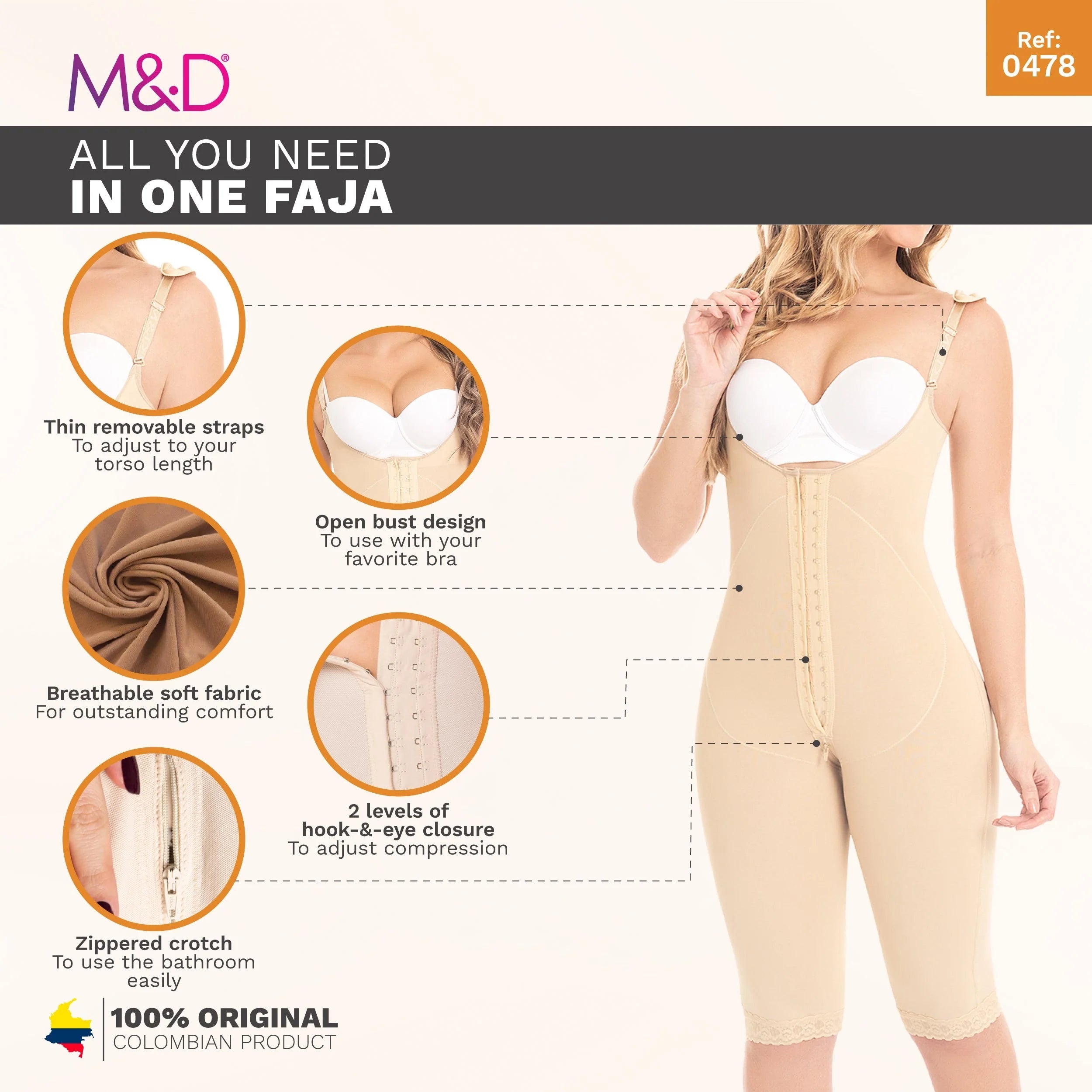 Fajas MYD 0478 – Slimming Full Body Shaper for Women | High Compression Powernet