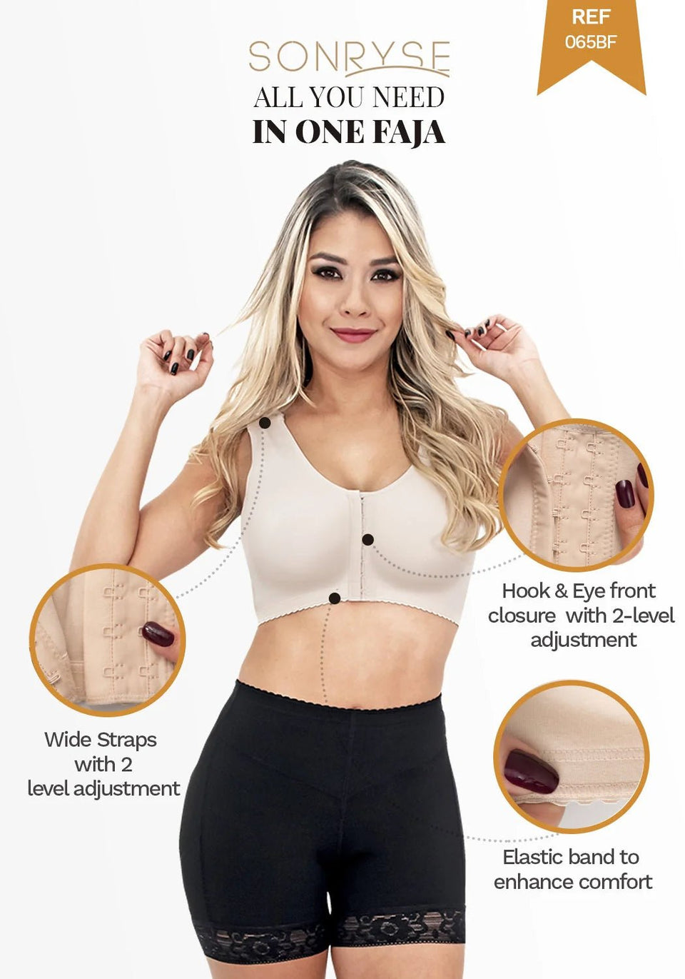 SONRYSE 065BF | Front Closure Postsurgical Bra | High Compression Cotton - Colombian Shapewear | Siluets