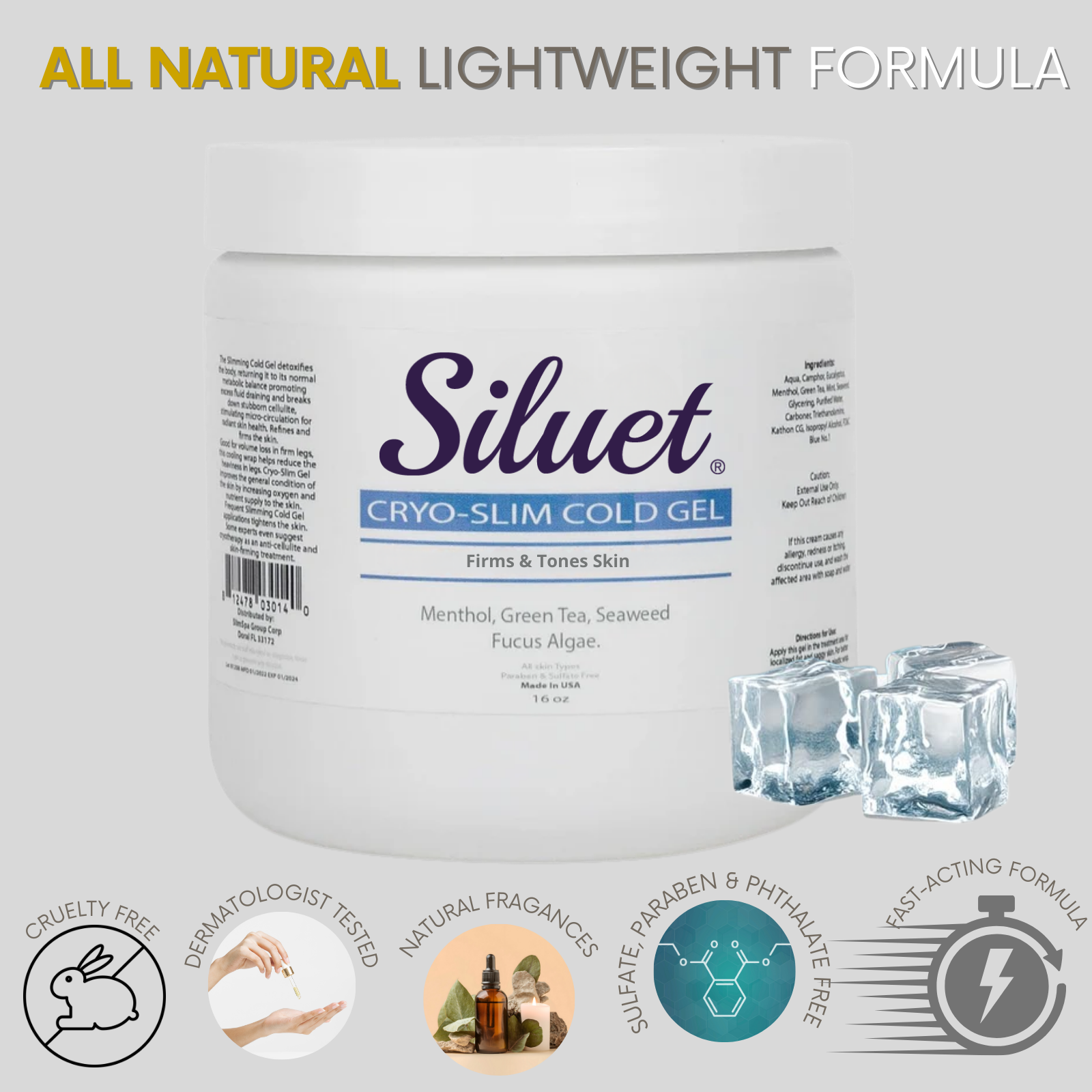 Siluet Thermo-Active Cold Gel – Cooling Anti-Cellulite Massage Gel (16 oz)