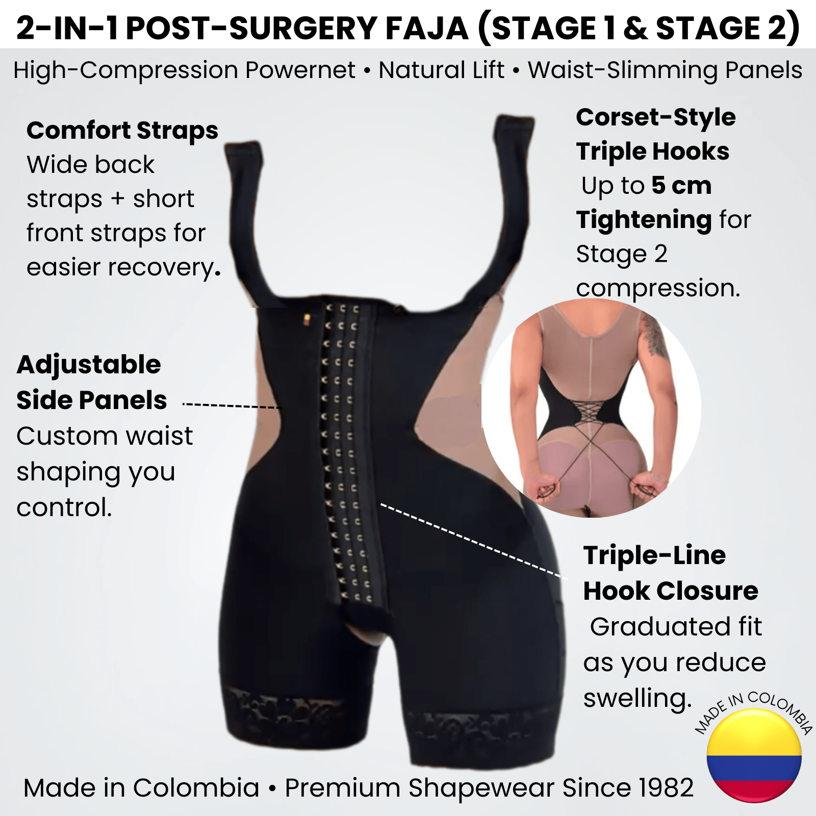 Siluet R5 Full - Body Faja | Adjustable Compression | Stage 1 & 2 Support - Colombian Shapewear | Siluets