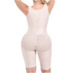 Beige shapewear garment worn by a person on a white background
