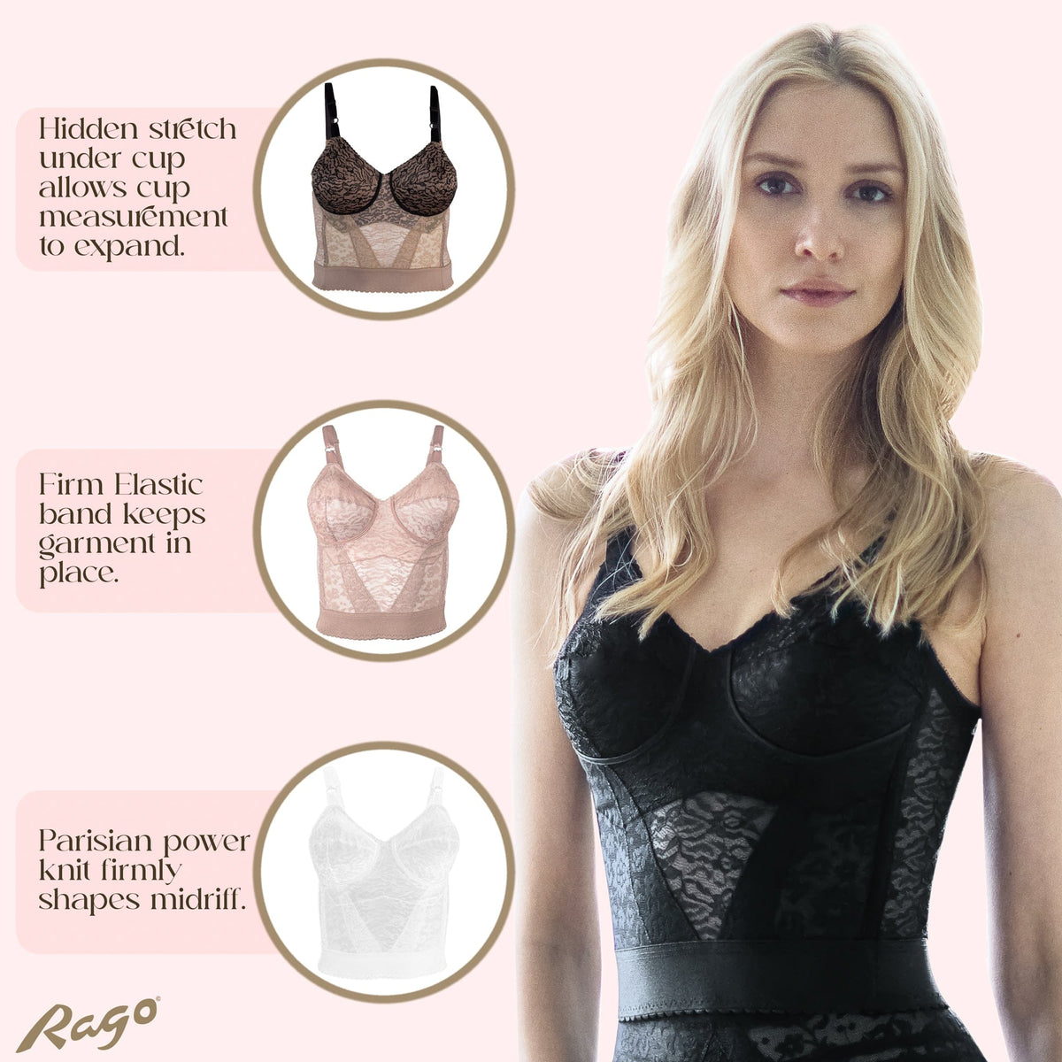Rago 2202 Lacette Longline Wireless Bra – Expandable Cups - Colombian Shapewear | Siluets