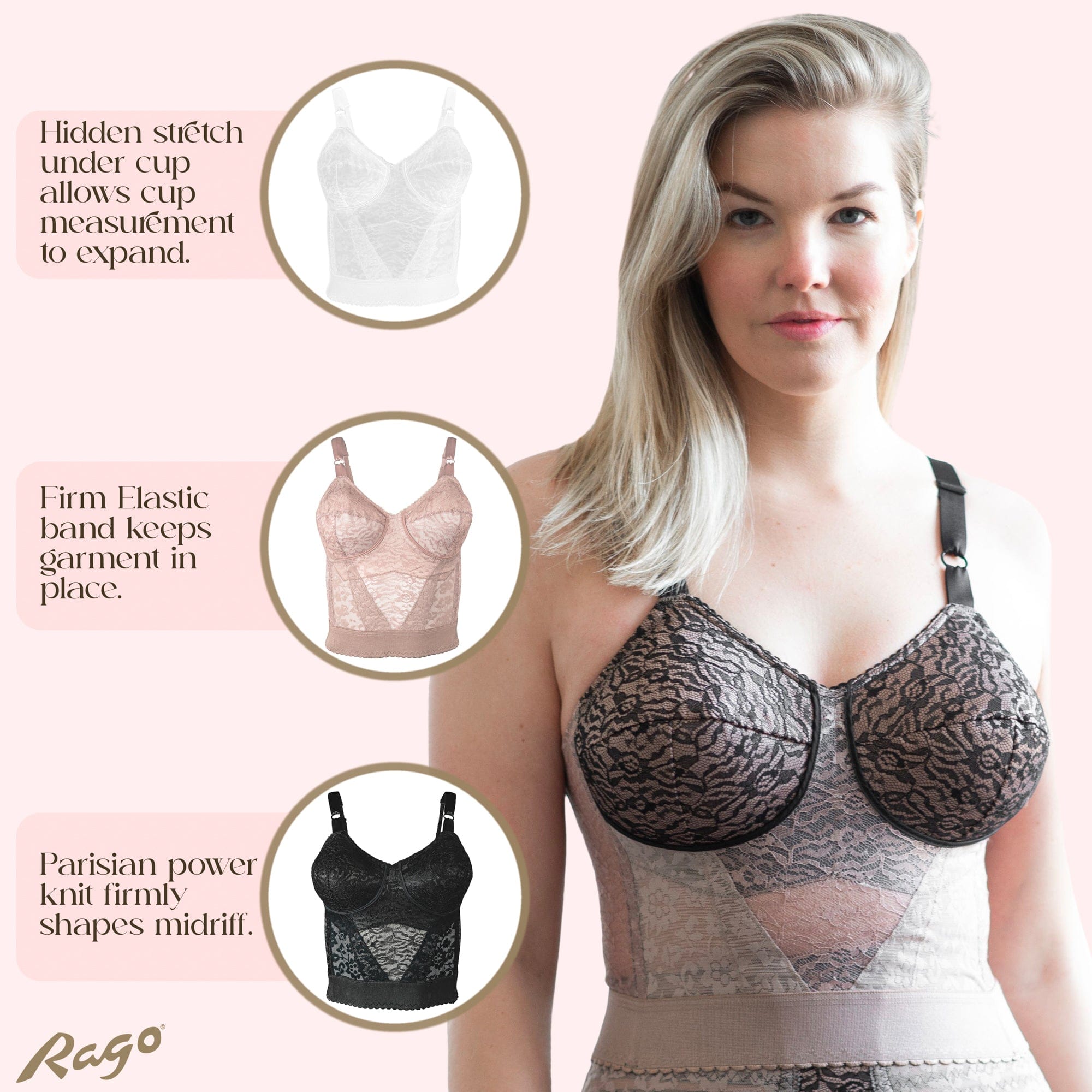 Rago 2202 Lacette Longline Wireless Bra – Expandable Cups - Colombian Shapewear | Siluets