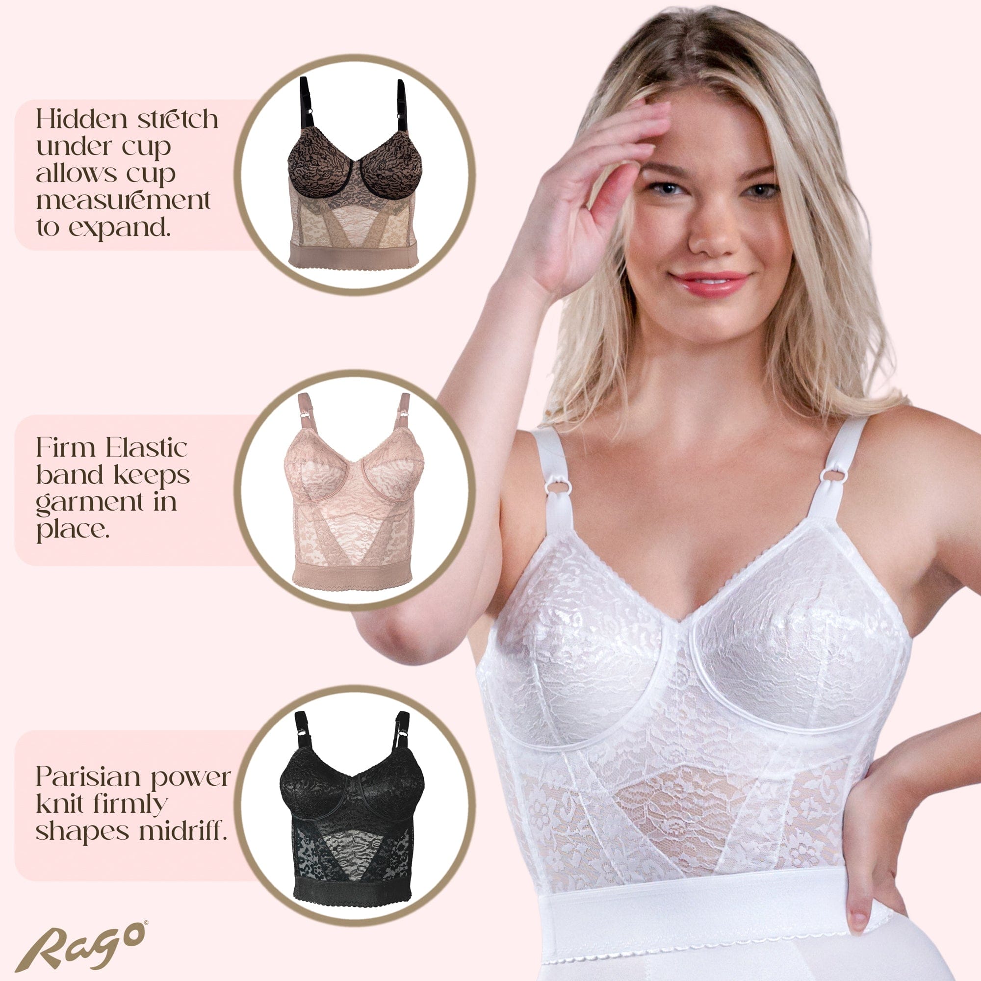 Rago 2202 Lacette Longline Wireless Bra – Expandable Cups - Colombian Shapewear | Siluets