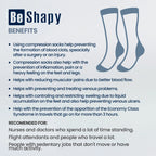 Advertisement for compression socks with text detailing benefits and recommended use cases.