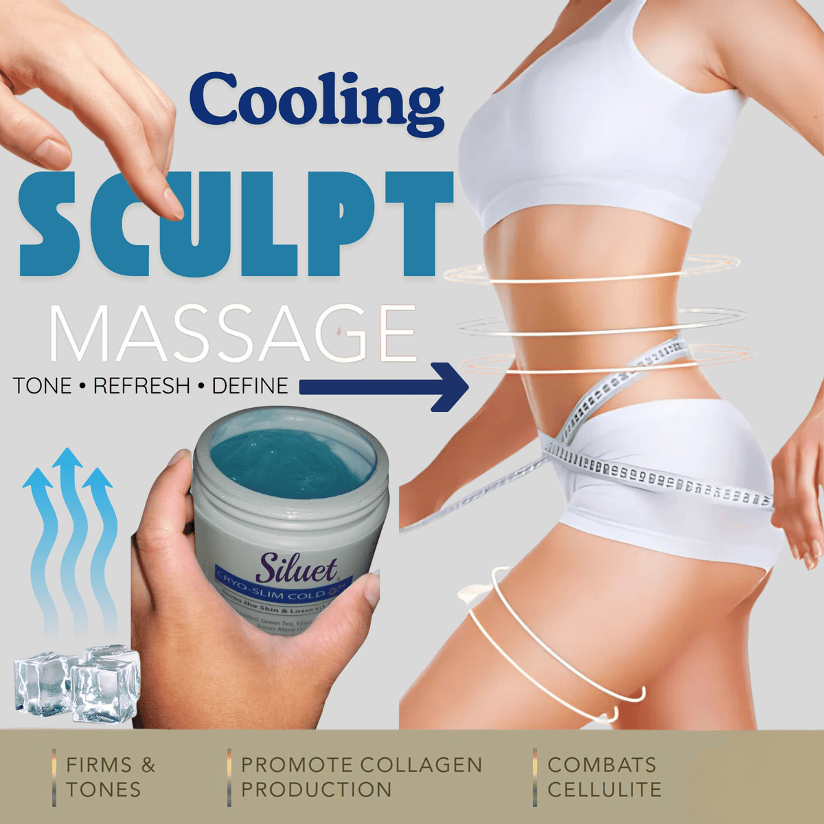 Siluet Thermo - Active Cold Gel – Cooling Anti - Cellulite Massage Gel (16 oz) - Colombian Shapewear | Siluets