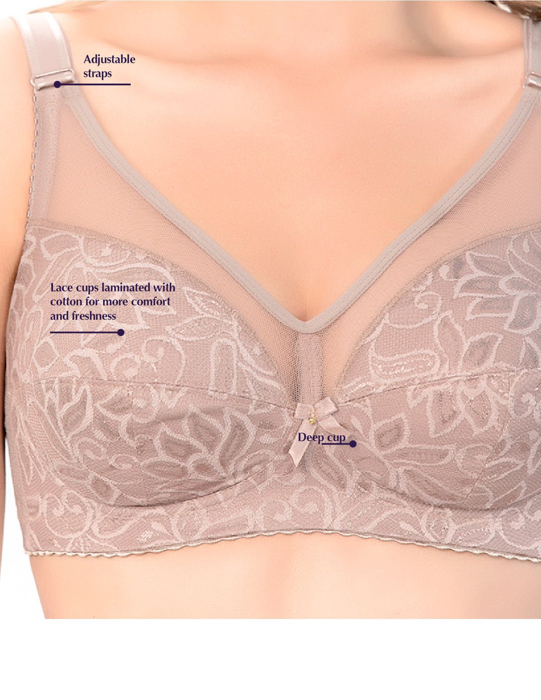 Siluet 55358823 - Classic Short Bra with Back Buckle. Lace cups laminated with cotton.