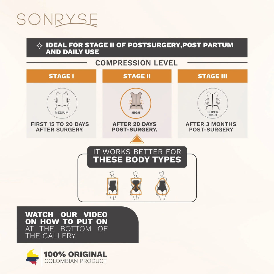 SONRYSE 010 Faja | Built - in Bra, High Back Knee Length Post Surgery Bodysuit - Colombian Shapewear | Siluets