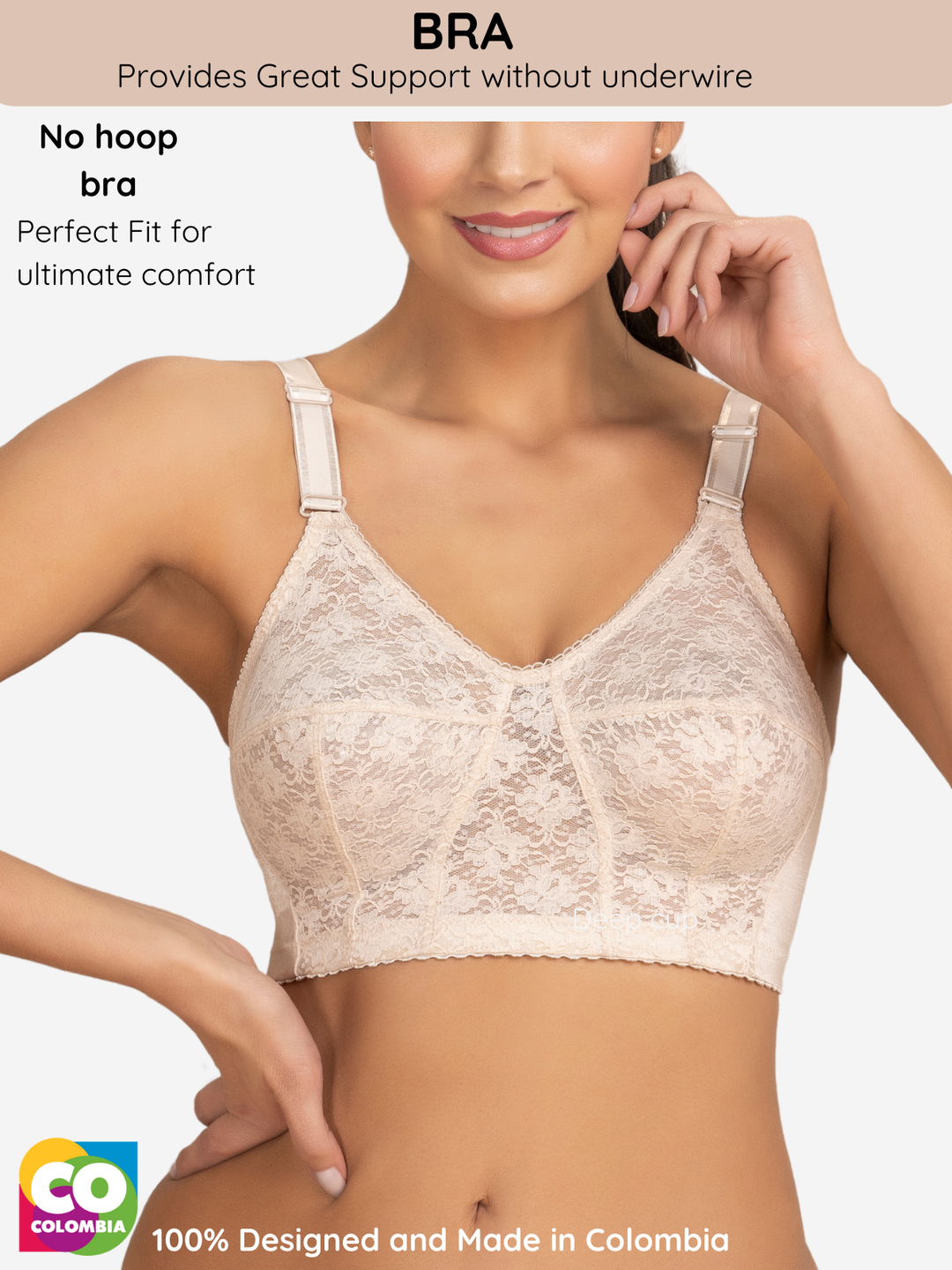 Lace No Hoop Bra with Full Coverage and Perfect Fit | Wireless Support for Ultimate Comfort | Made in Colombia