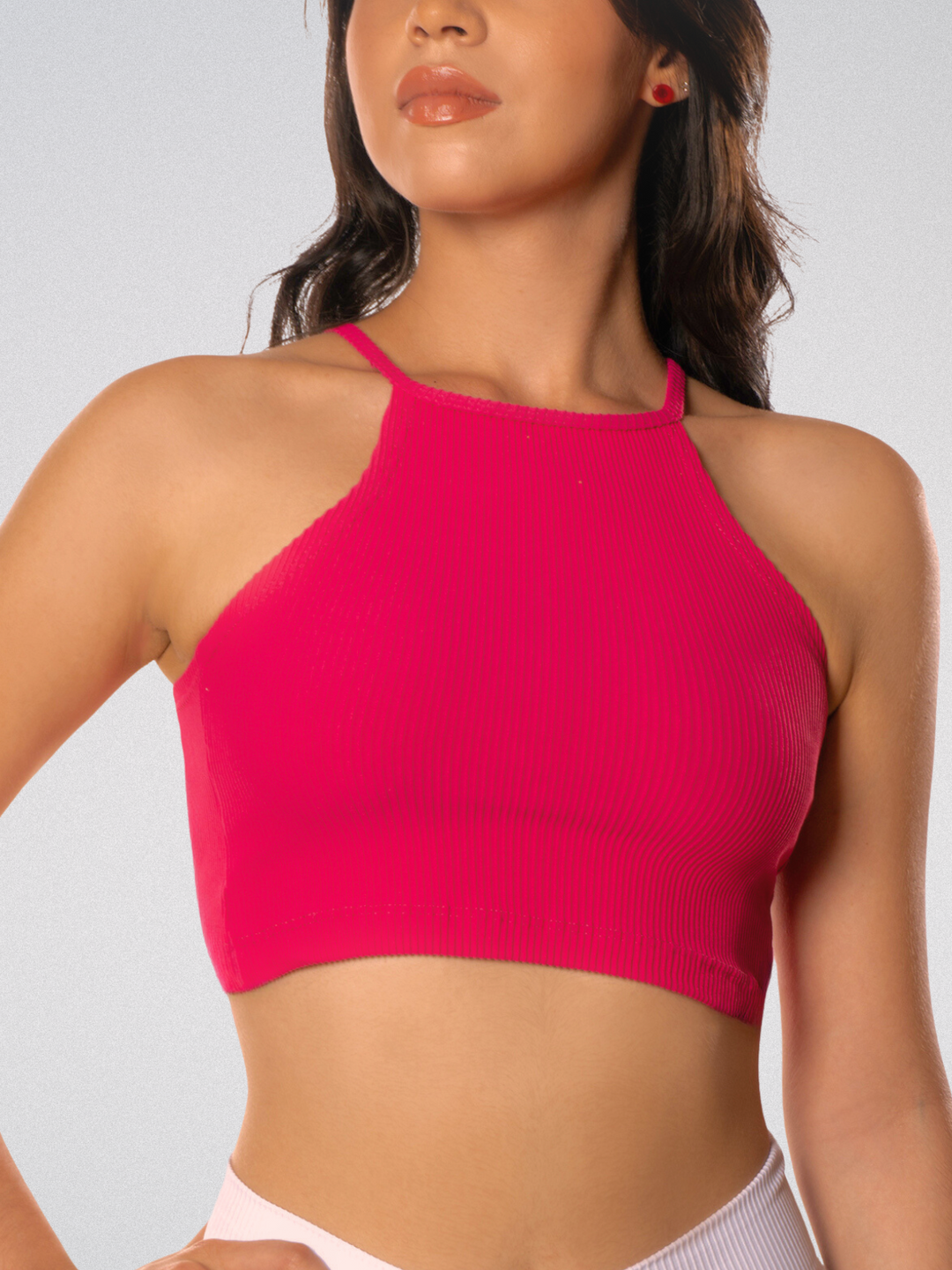 High Neck Crop Top - Ribbed, One Size, Sleeveless, Colombian-Made