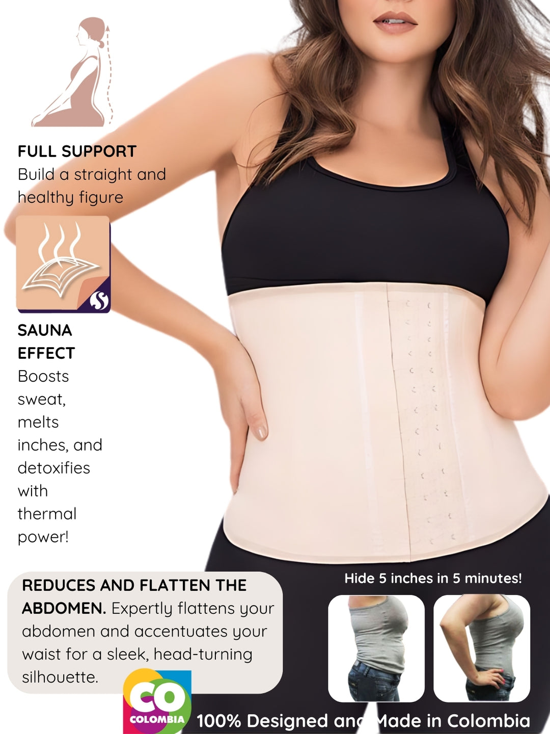 Siluet F20N/F21 High-Compression Natural Latex Waist Trainer with Triple Hook-and-Eye Closure