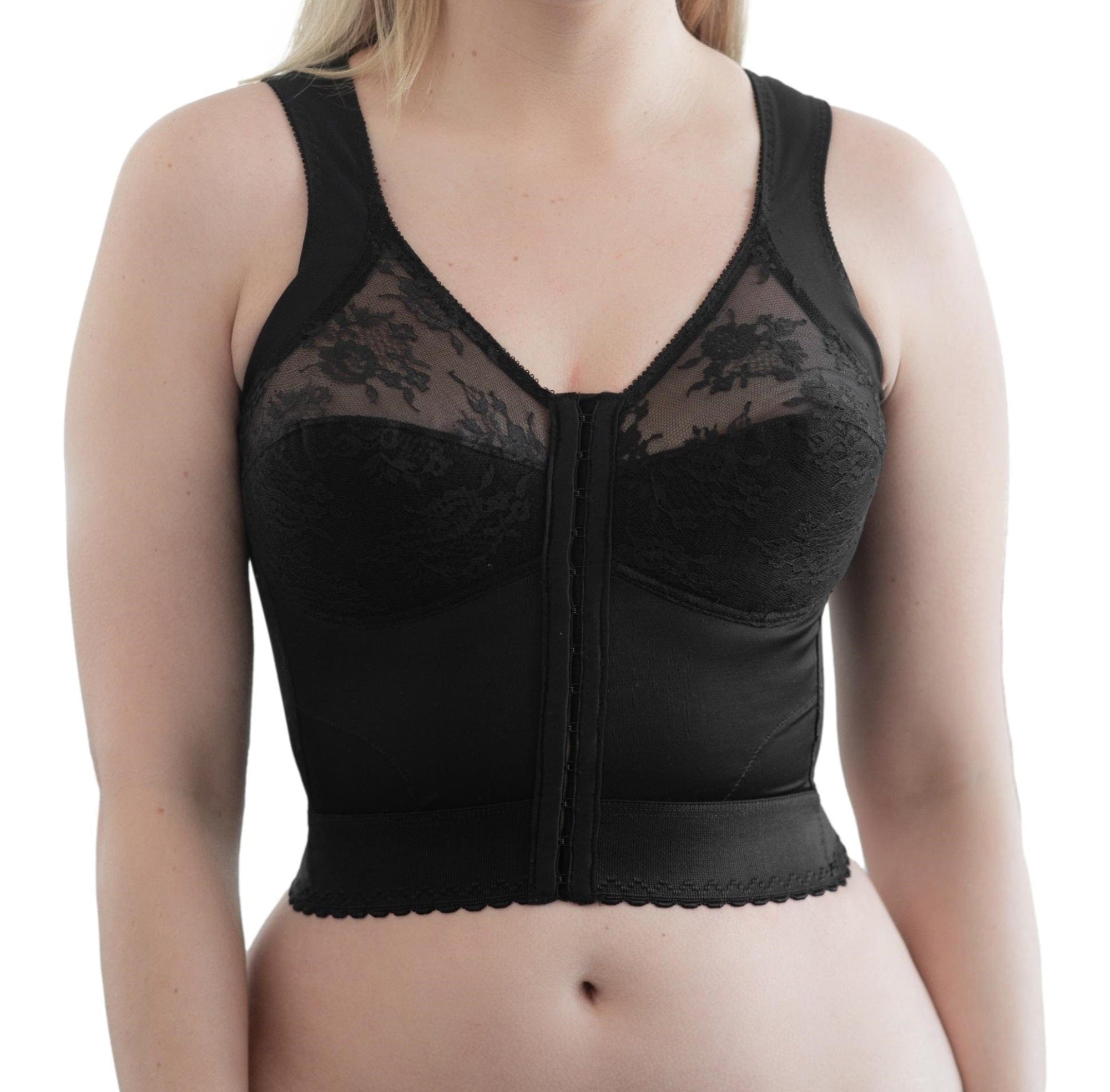 Front Closure Back Support Long Line Bra - Black | Rago Style 9603 - Colombian Shapewear | Siluets