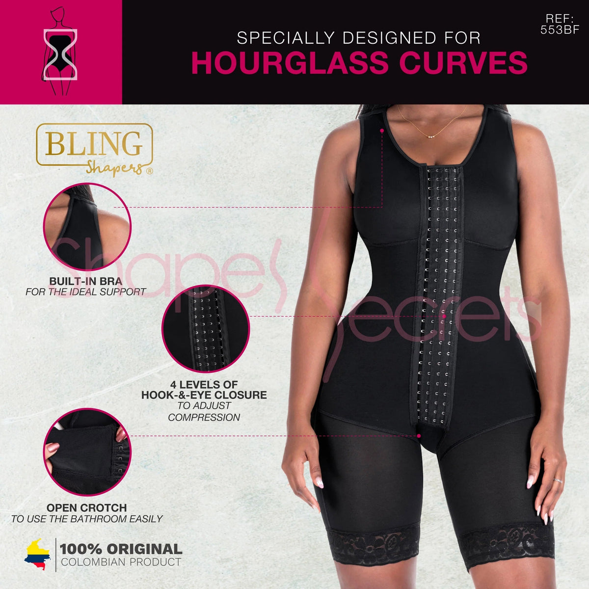 Bling Shapers BLI - 553BF – Colombian Bodysuit | Built - In Bra Faja - Colombian Shapewear | Siluets