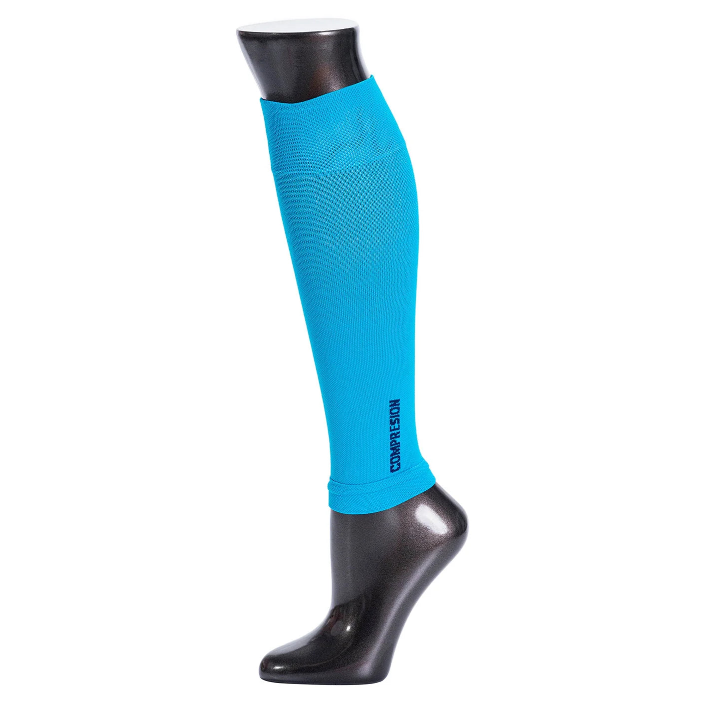 Blue and black knee-high sock on a white background