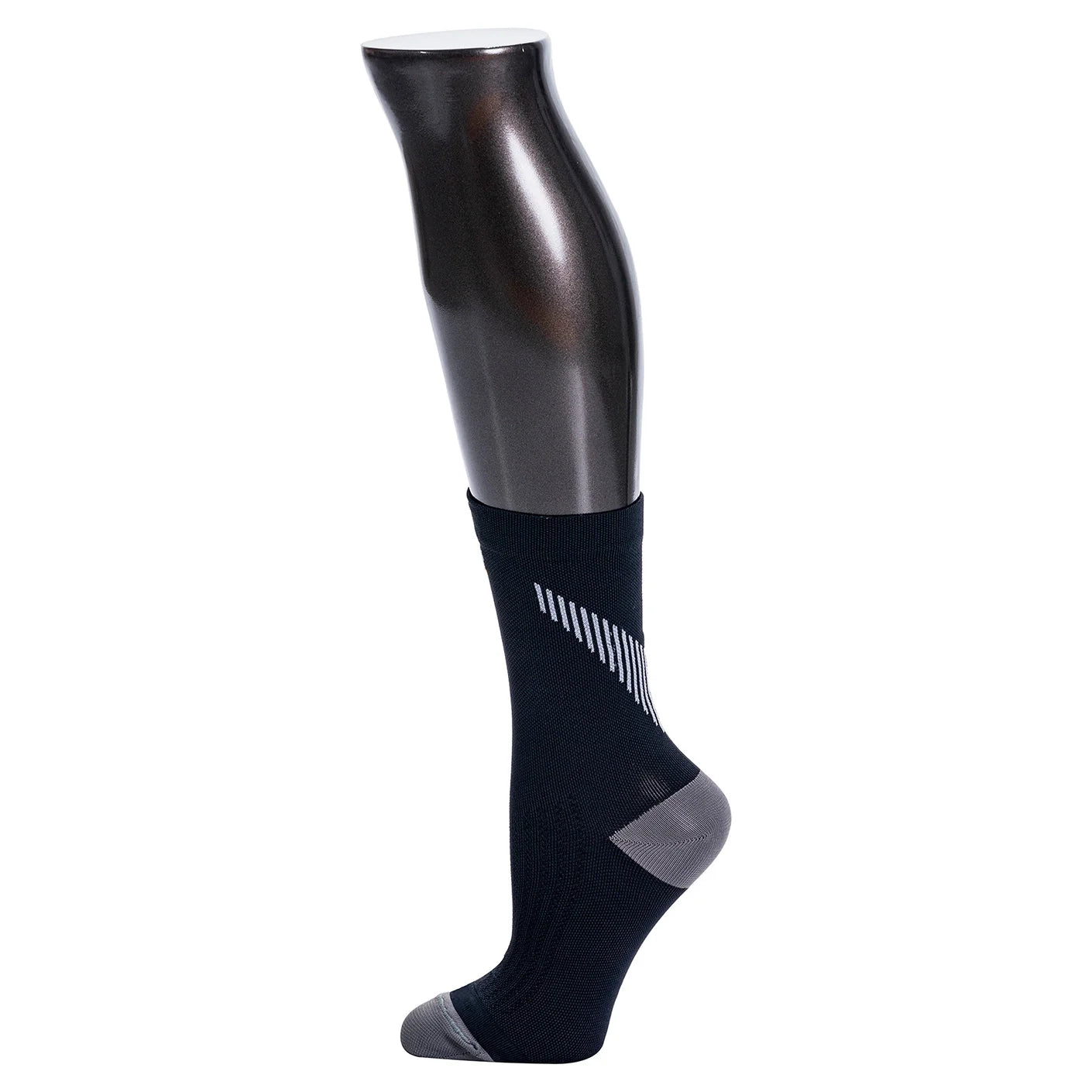 Black sock with gray accents on a white background