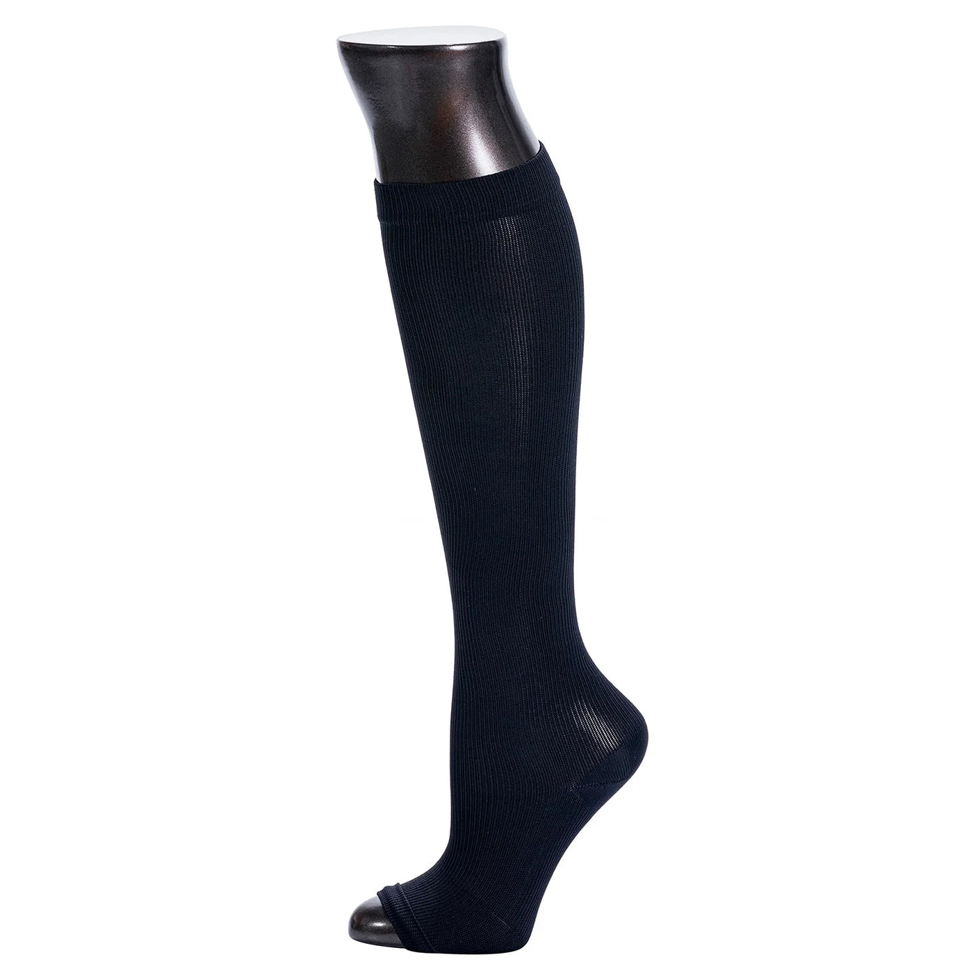 Black knee-high sock on a white background