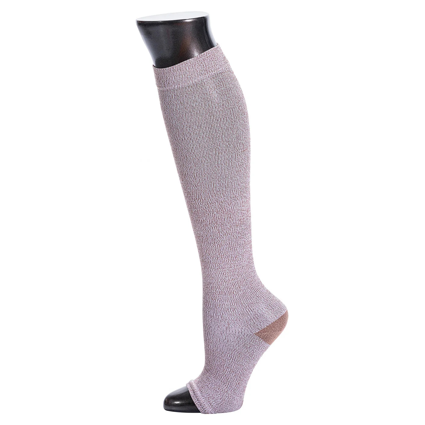 Knee-high sock on a mannequin leg against a white background