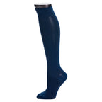 Navy blue knee-high sock on a white background