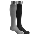 Black and gray knee-high socks on a white background