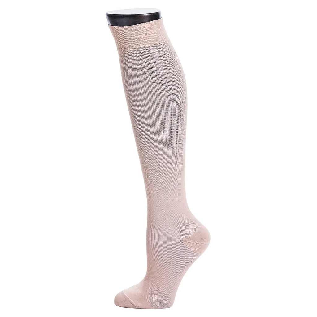 Beige knee-high sock on a white background