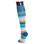 Colorful striped knee-high sock on a white background