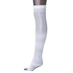 White knee-high sock on a mannequin leg against a white background