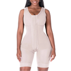 Woman wearing a beige body shaper against a white background