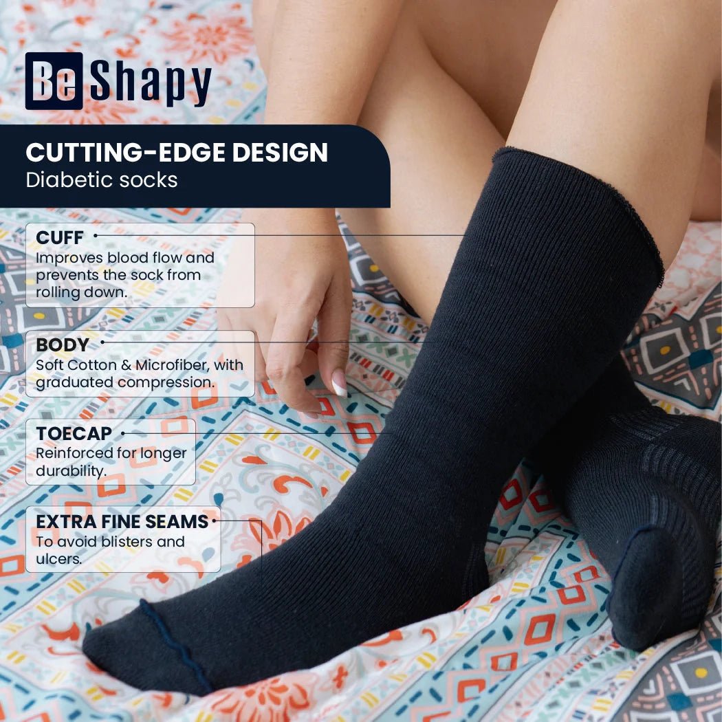 Be Shapy – 3 Pack Diabetic Socks | Low - Cut Non - Binding Cotton - Colombian Shapewear | Siluets