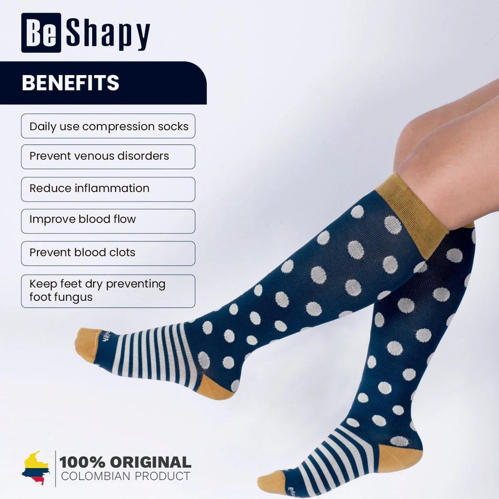 Be Shapy 2 - Pack Open - Toe Compression Socks | Knee - High Leg Support for Travel, Daily Wear & Muscle Recovery | 15–20 mmHg - Colombian Shapewear | Siluets