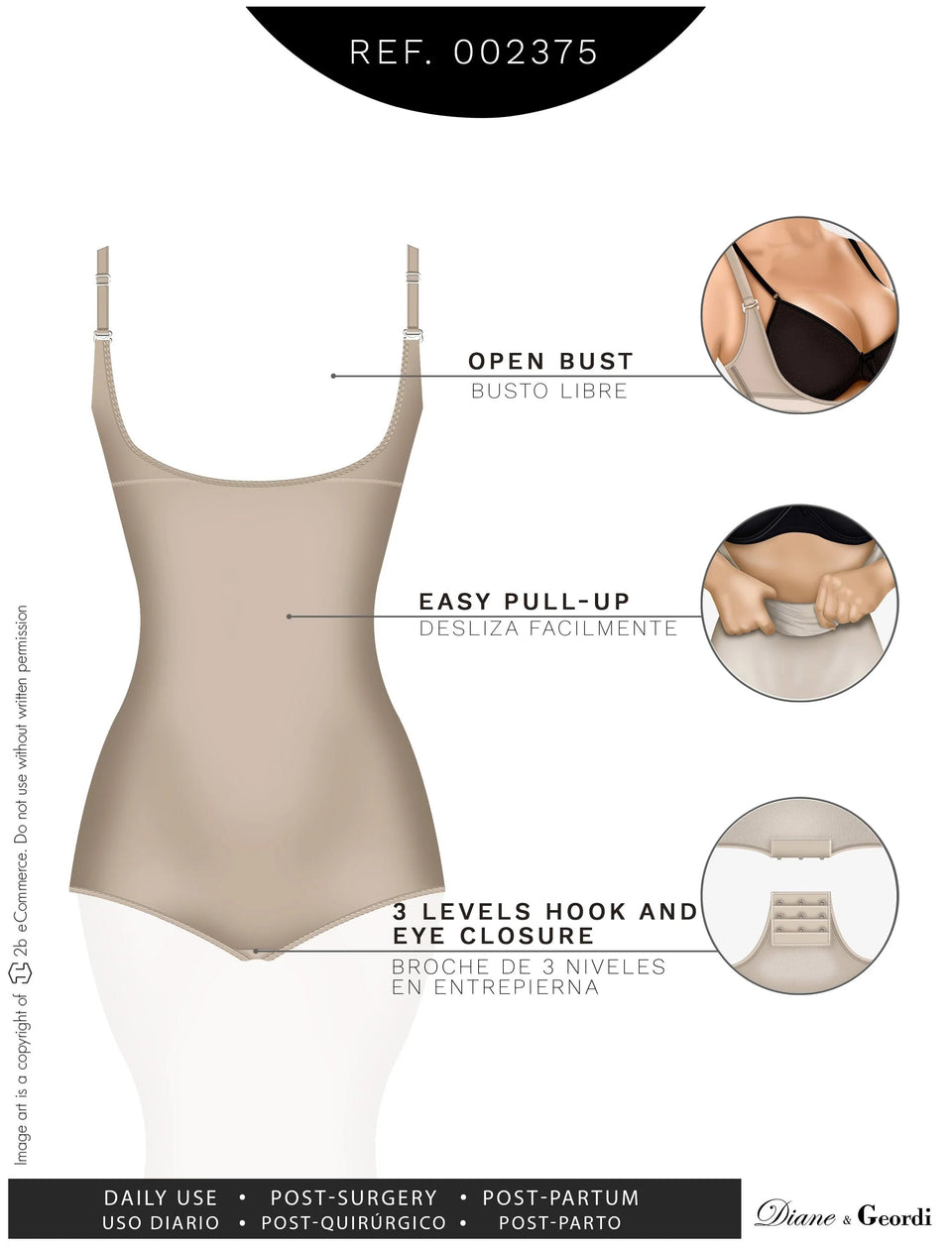 Diane & Geordi 002375 | Slimming Bodysuit Colombian Faja | Open Bust Tummy Control body Shaper for Daily Use | Latex - Colombian Shapewear | Siluets