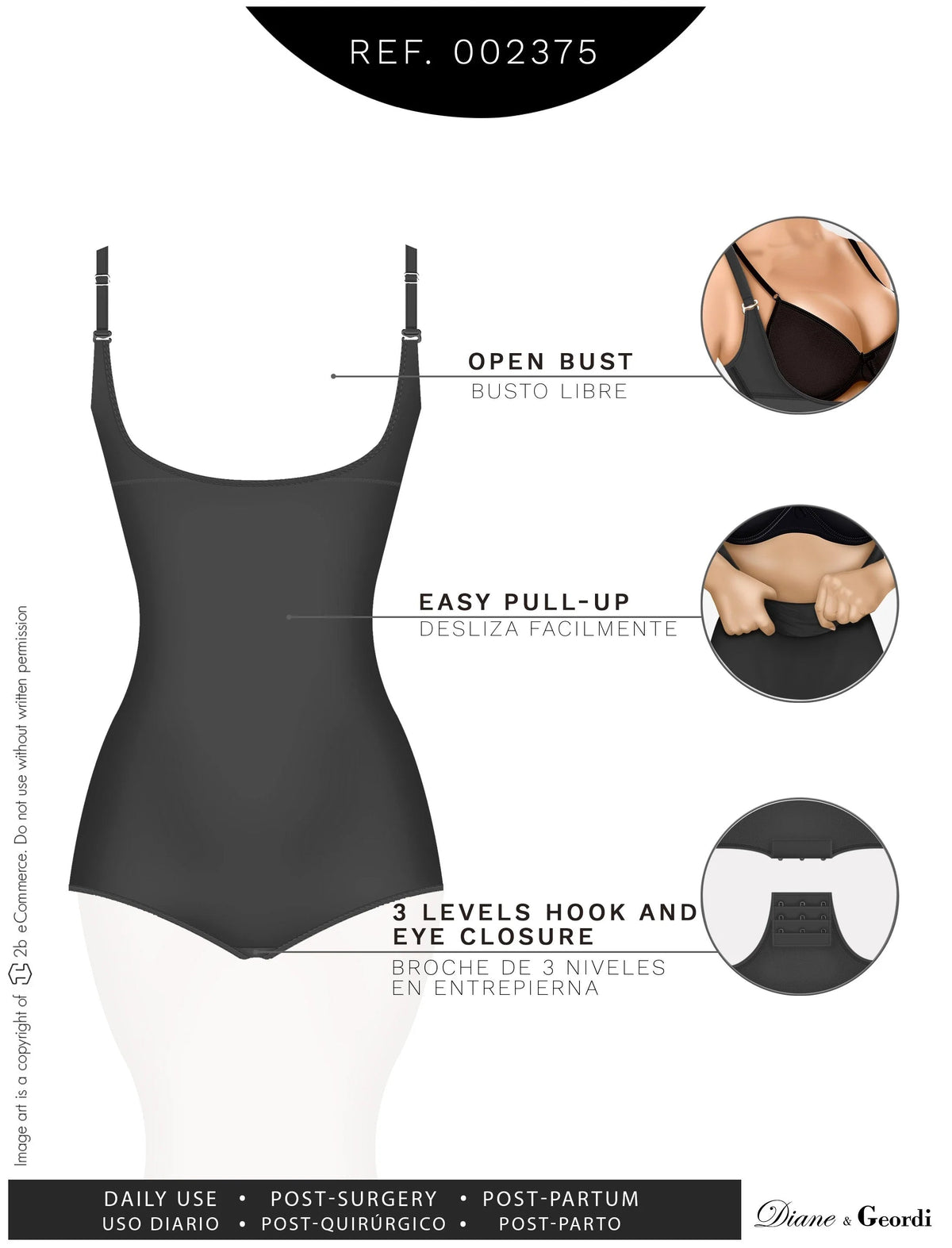 Diane & Geordi 002375 | Slimming Bodysuit Colombian Faja | Open Bust Tummy Control body Shaper for Daily Use | Latex - Colombian Shapewear | Siluets