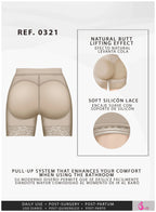 Beige high-waist shapewear shorts with natural butt lifting effect, soft silicone lace, and pull-up system for comfort