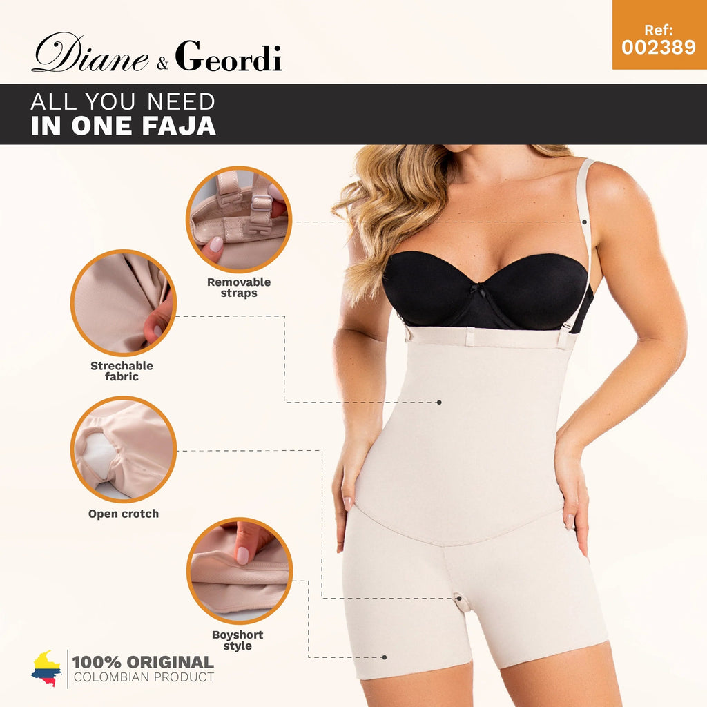 Diane & Geordi 002389 | Extra Firm Control Strapless Open Bust Latex Bodysuit | Boyshort Design - Colombian Shapewear | Siluets