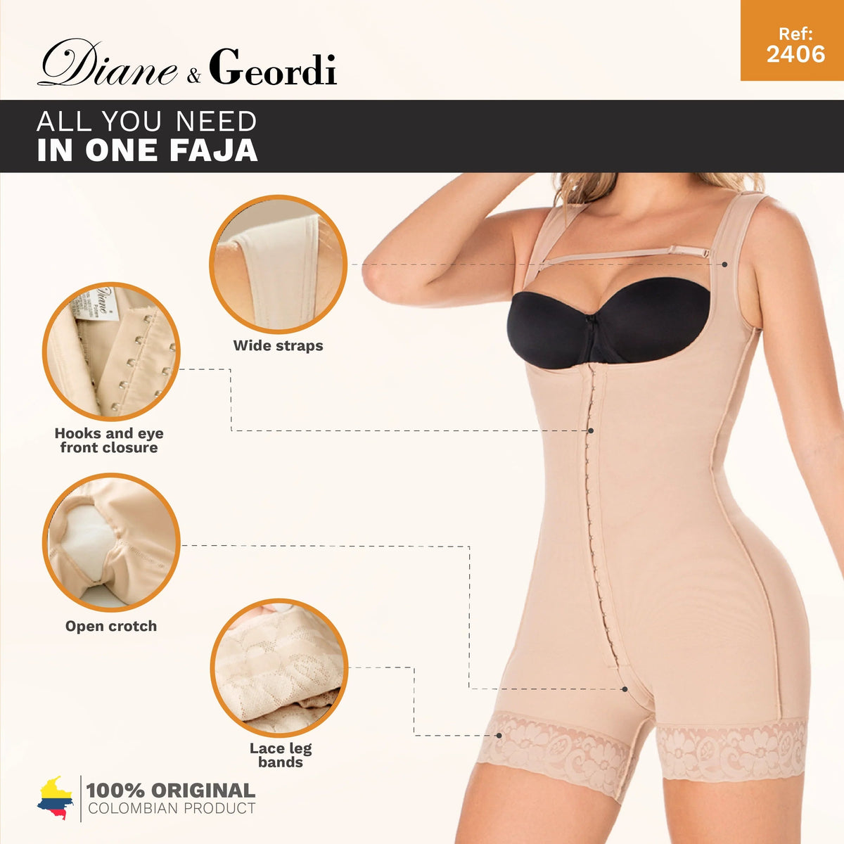 Diane & Geordi 002406 | Postpartum Tummy Control Mid - Thigh Body Shaper | Powernet High Compression - Colombian Shapewear | Siluets