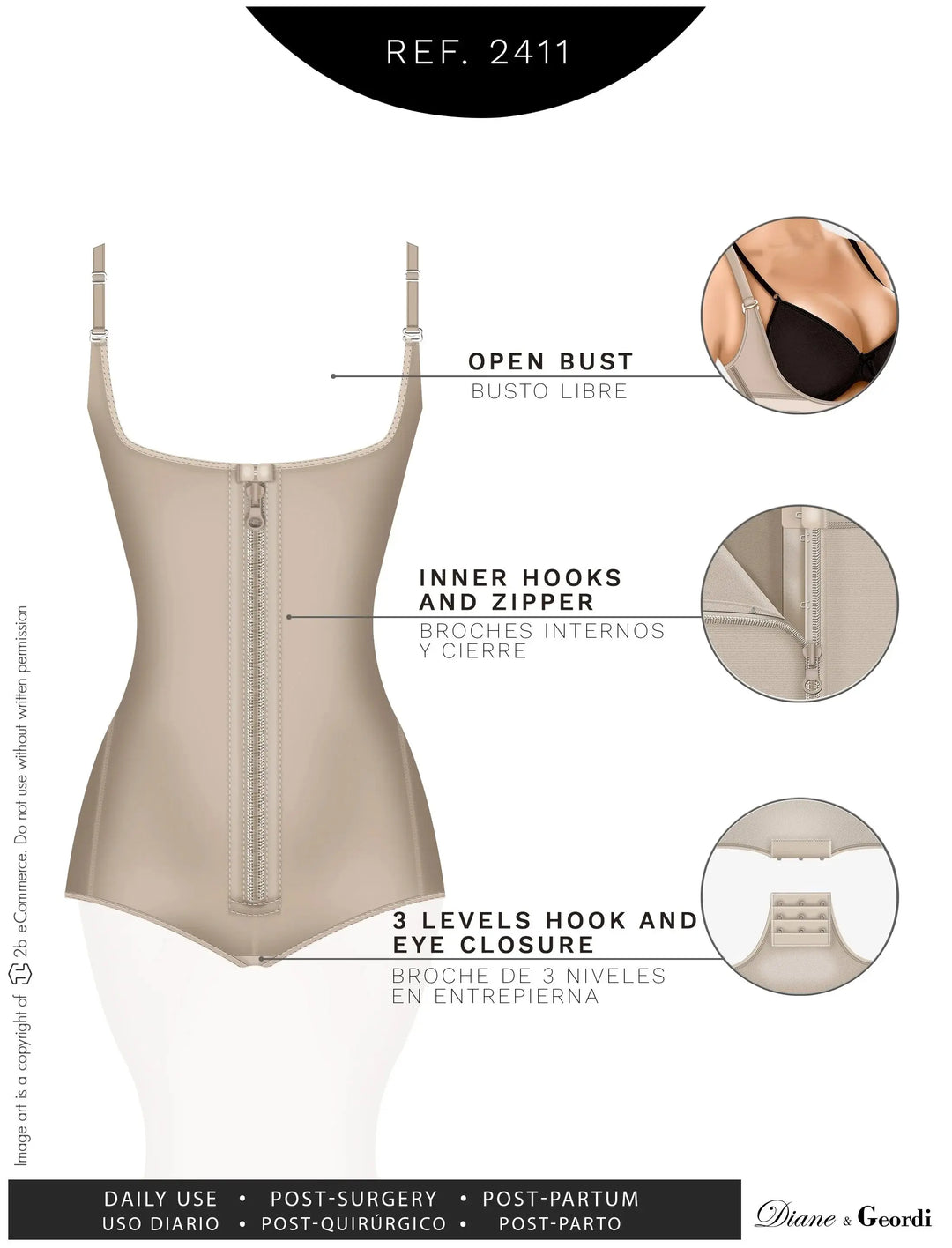 Diane & Geordi 2411 | Women's Tummy Control Butt Lifting Bodysuit | Postpartum Colombian Girdle | Fajas Colombianas | Powernet Siluets