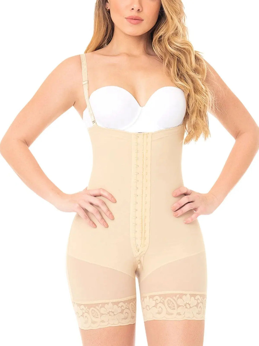 Fajas MYD 0066 | Strapless Mid-Thigh Body Shaper for Women – High Compression Powernet Shapewear Siluets