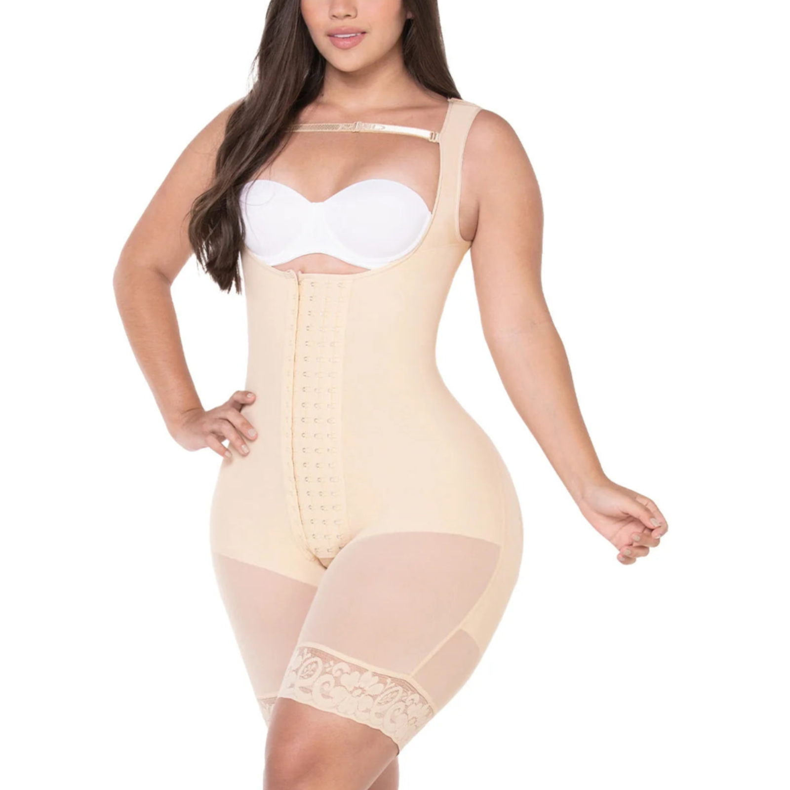 Fajas MYD 0485 – Post-Surgery Mid-Thigh Bodysuit | Colombian Shapewear for Hourglass & Guitar Body Types