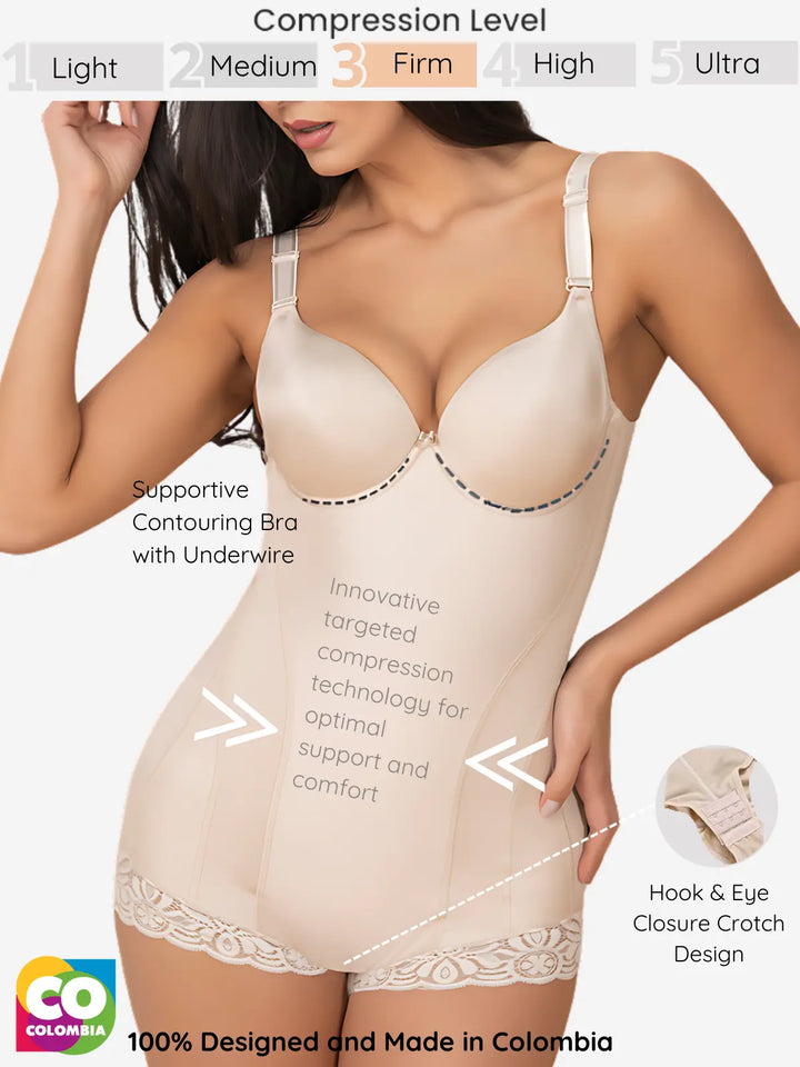 Firm Compression Body Shaper with Contouring Bra and Hook & Eye Closure | Targeted Support | Made in Colombia Siluets