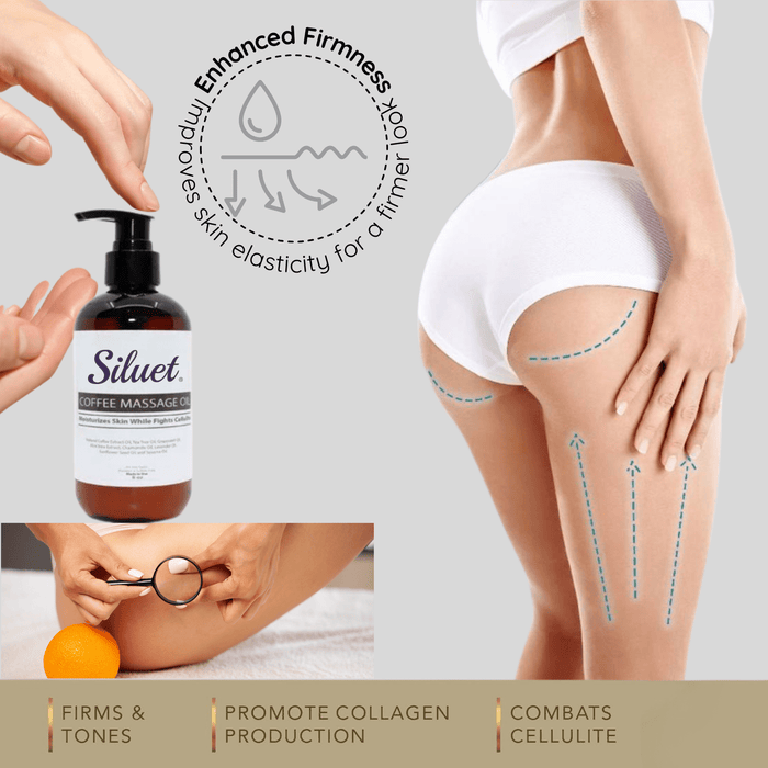 Siluet Coffee Massage Oil – Anti - Cellulite, Stretch Mark & Skin Firming (8 oz) - Colombian Shapewear | Siluets
