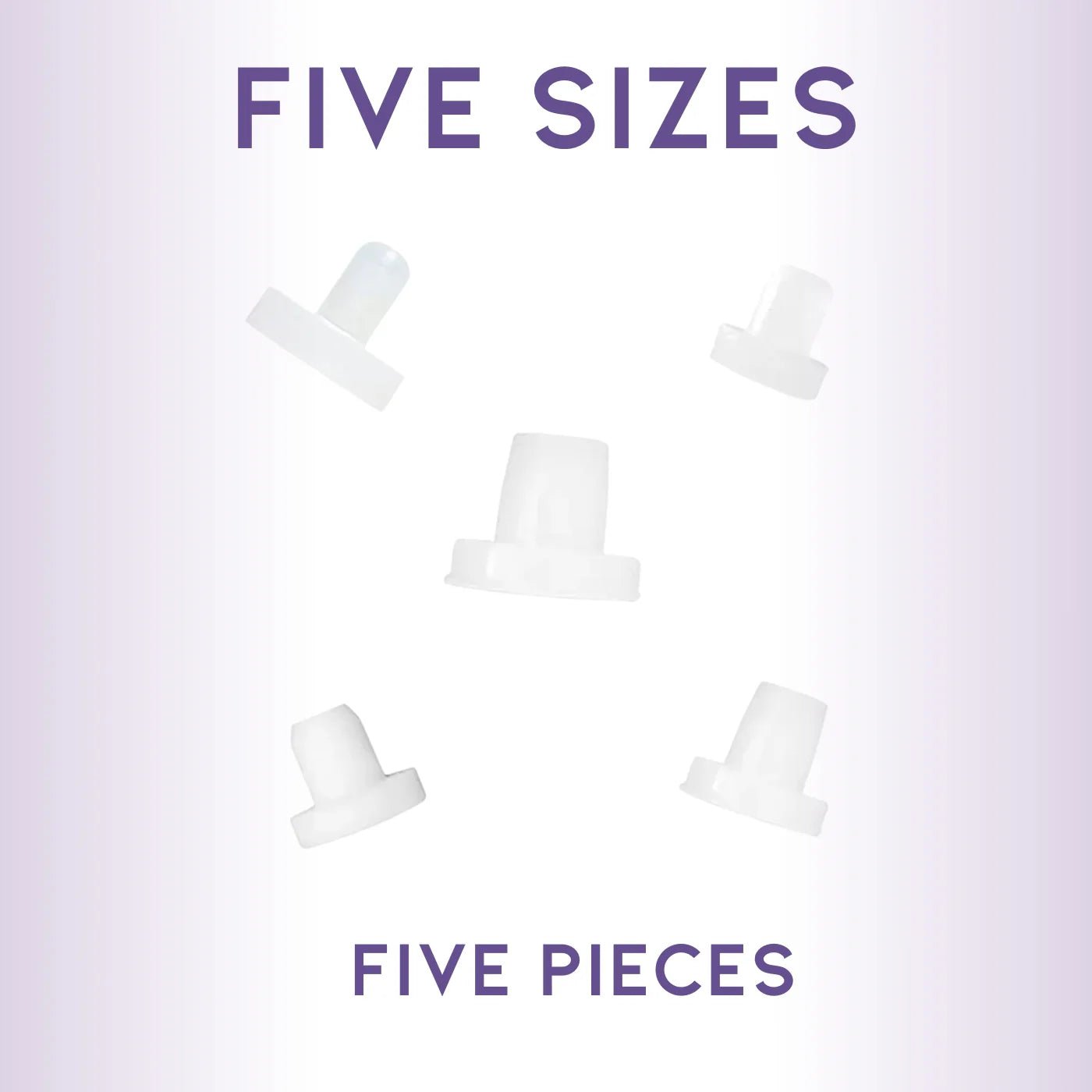 Silicone belly button plugs after surgery showing five sizes and five pieces
