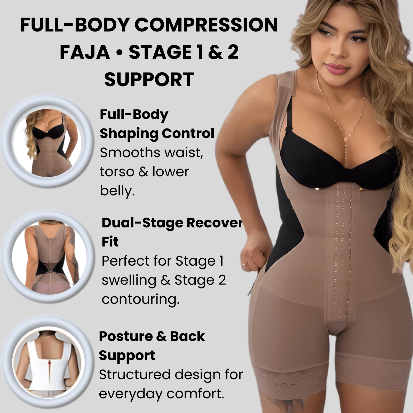 Siluet R5 Full - Body Faja | Adjustable Compression | Stage 1 & 2 Support - Colombian Shapewear | Siluets