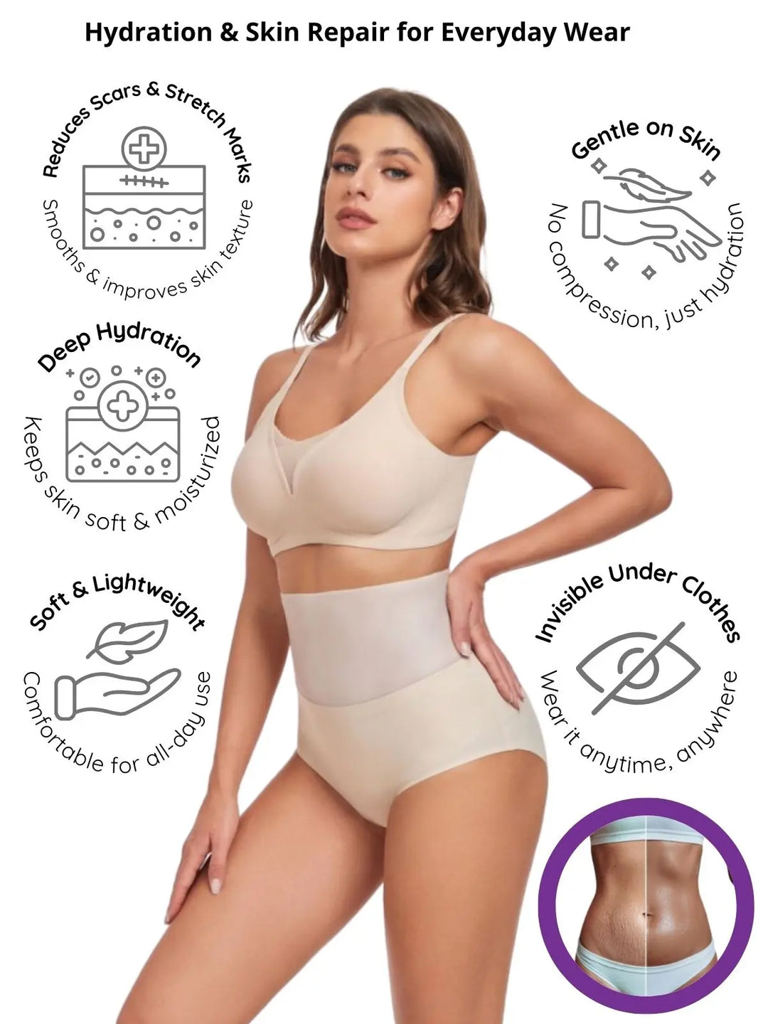 HydraWrap Bionic Gel Waist Cincher – Skin-Adhering Hydrating Wrap for Stretch Marks and Scar Reduction Siluets