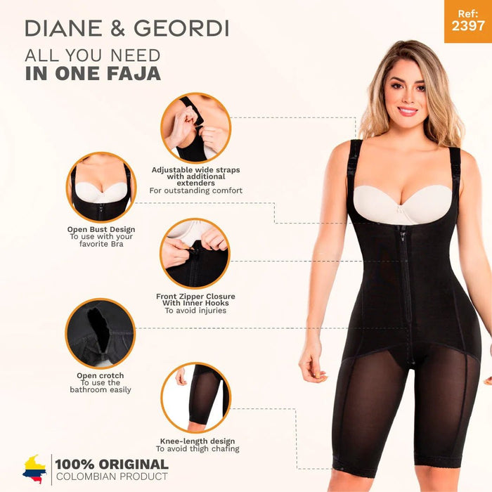 Diane & Geordi 2397 | Women's Butt Lifter Tummy Control Full Body Shaper | Knee Length Powernet - Colombian Shapewear | Siluets