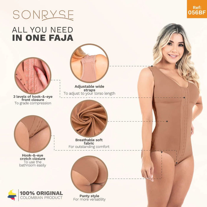 SONRYSE 056BF | Panty Bodysuit Shapewear with Built - in Bra | Postpartum and Daily Use | Powernet - Colombian Shapewear | Siluets