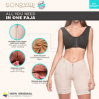 Product advertisement for a faja with features highlighted on a white background