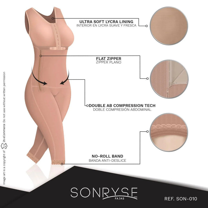 SONRYSE 010 Faja | Built - in Bra, High Back Knee Length Post Surgery Bodysuit - Colombian Shapewear | Siluets