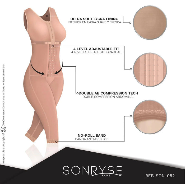 SONRYSE 052 | Colombian Full Body Shaper for Post Surgery with Built - in Bra | Butt Lifting Effect and Tummy Control | Powernet - Colombian Shapewear | Siluets