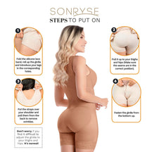 SONRYSE 053 | Colombian Mid - Thigh Post - Op Girdle with Built - in Bra | Postpartum Shapewear | Powernet - Colombian Shapewear | Siluets